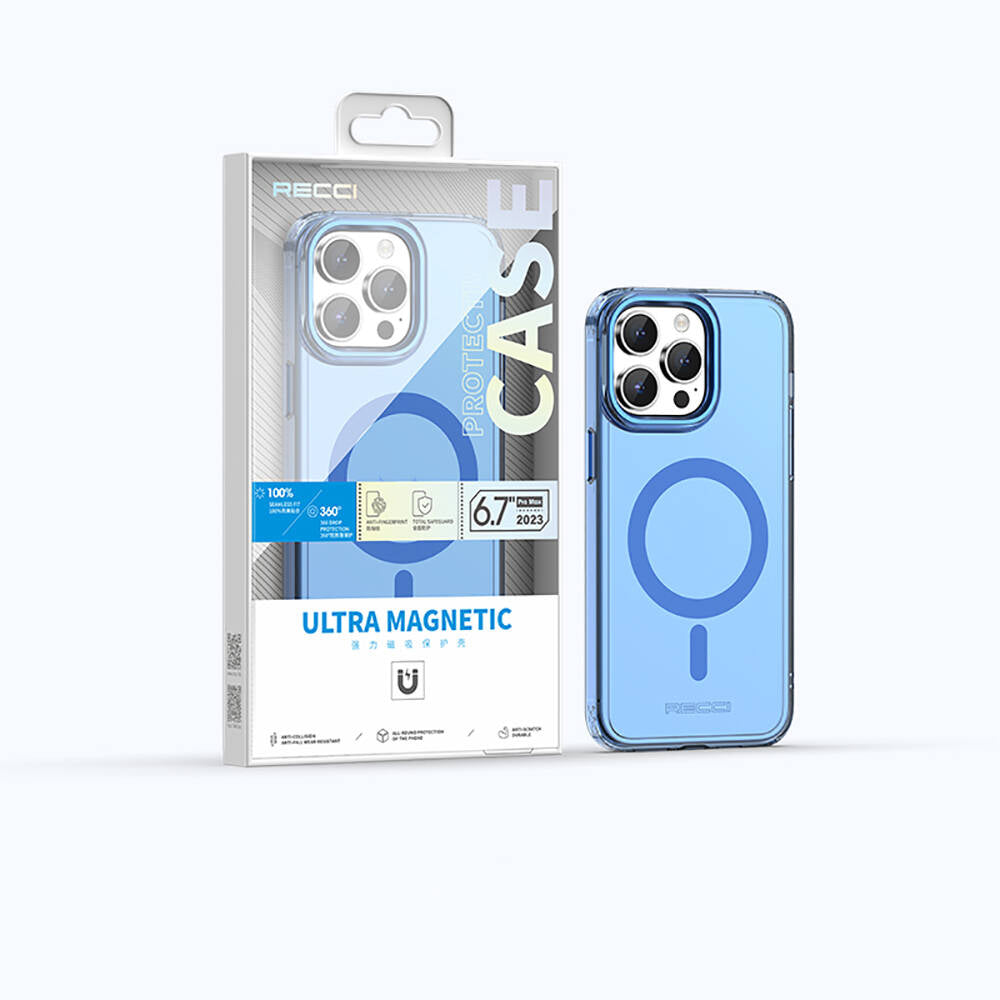 iPhone 15 Pro Kılıf M-safe Şarj Özellikli Saydam Arka Yüzey Recci Crystal Color Serisi Kılıf