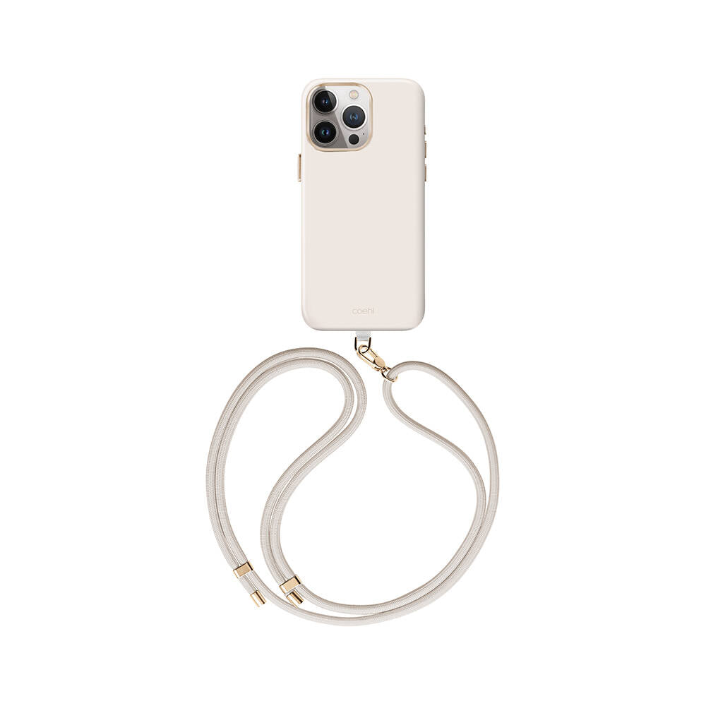 iPhone 15 Pro Kılıf M-safe Şarj Özellikli Soft Pürüzsüz Yüzey Askı İpli Coehl Creme Kılıf