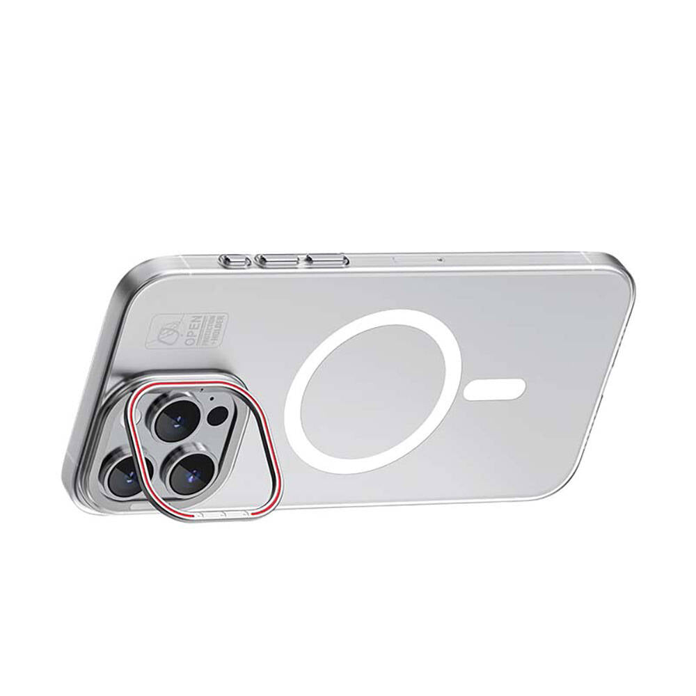 iPhone 15 Pro Kılıf M-safe Şarj Özellikli Standlı Metal Kamera Çerçeveli Mat Recci Glaze Serisi Kılıf