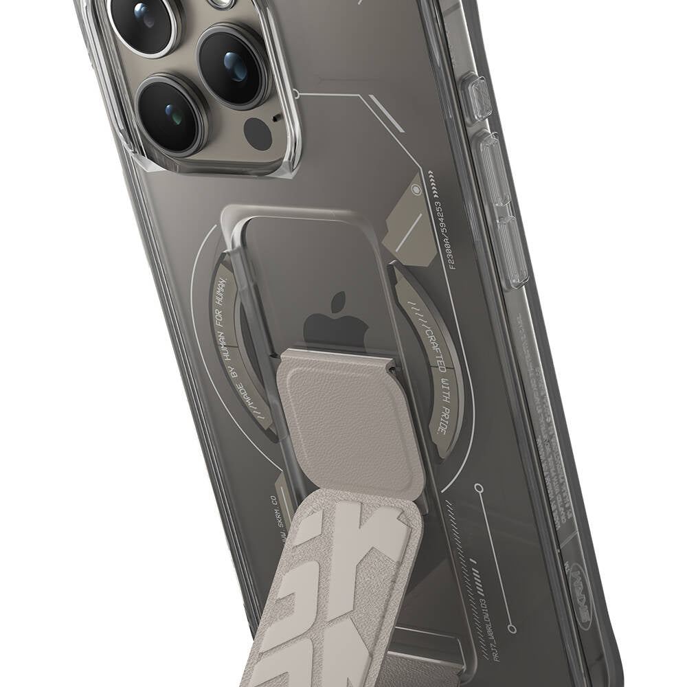 iPhone 15 Pro Kılıf M-safe Şarj Özellikli Teknoloji Desenli Standlı Skinarma Helio Kılıf