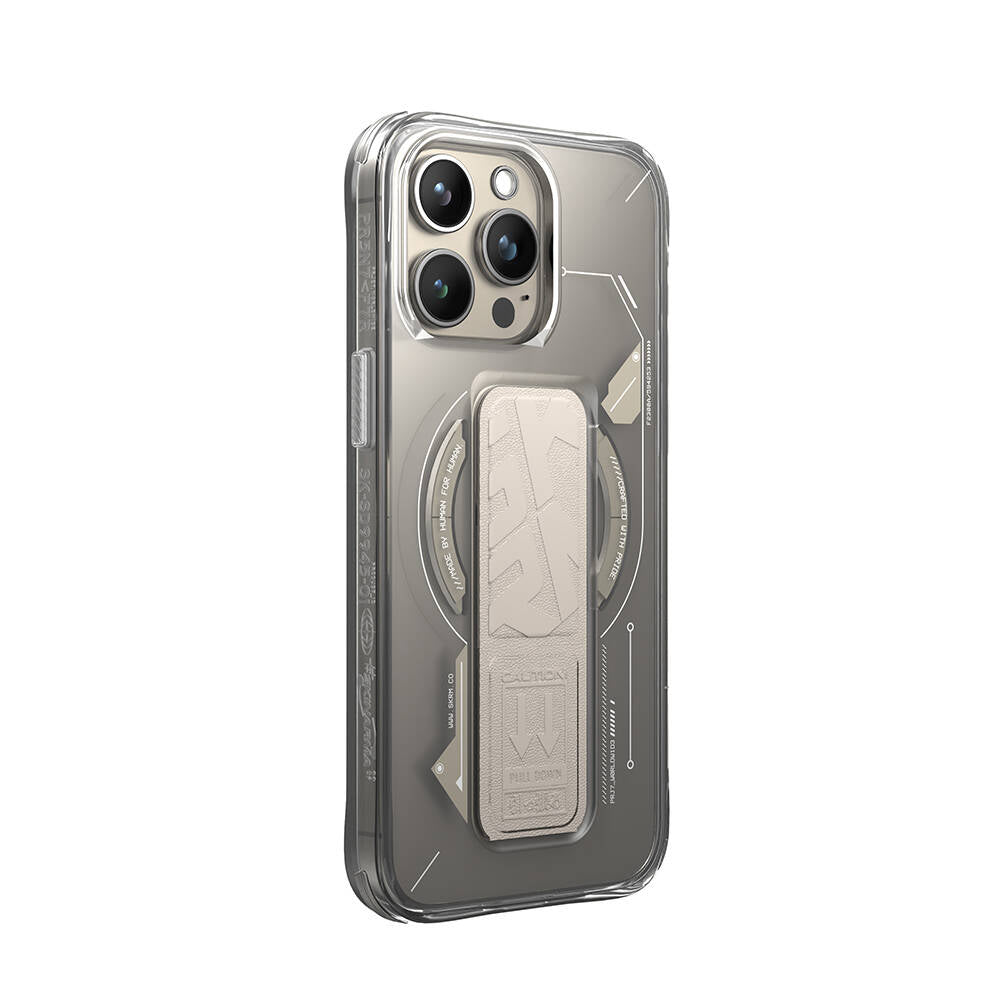 iPhone 15 Pro Kılıf M-safe Şarj Özellikli Teknoloji Desenli Standlı Skinarma Helio Kılıf