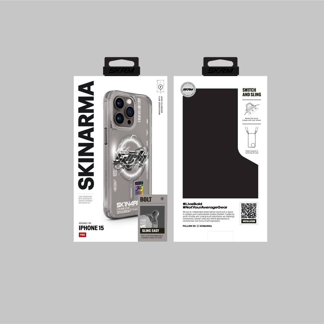 iPhone 15 Pro Kılıf M-safe Şarj Özellikli Yazı Desenli SkinArma Bolt Kılıf