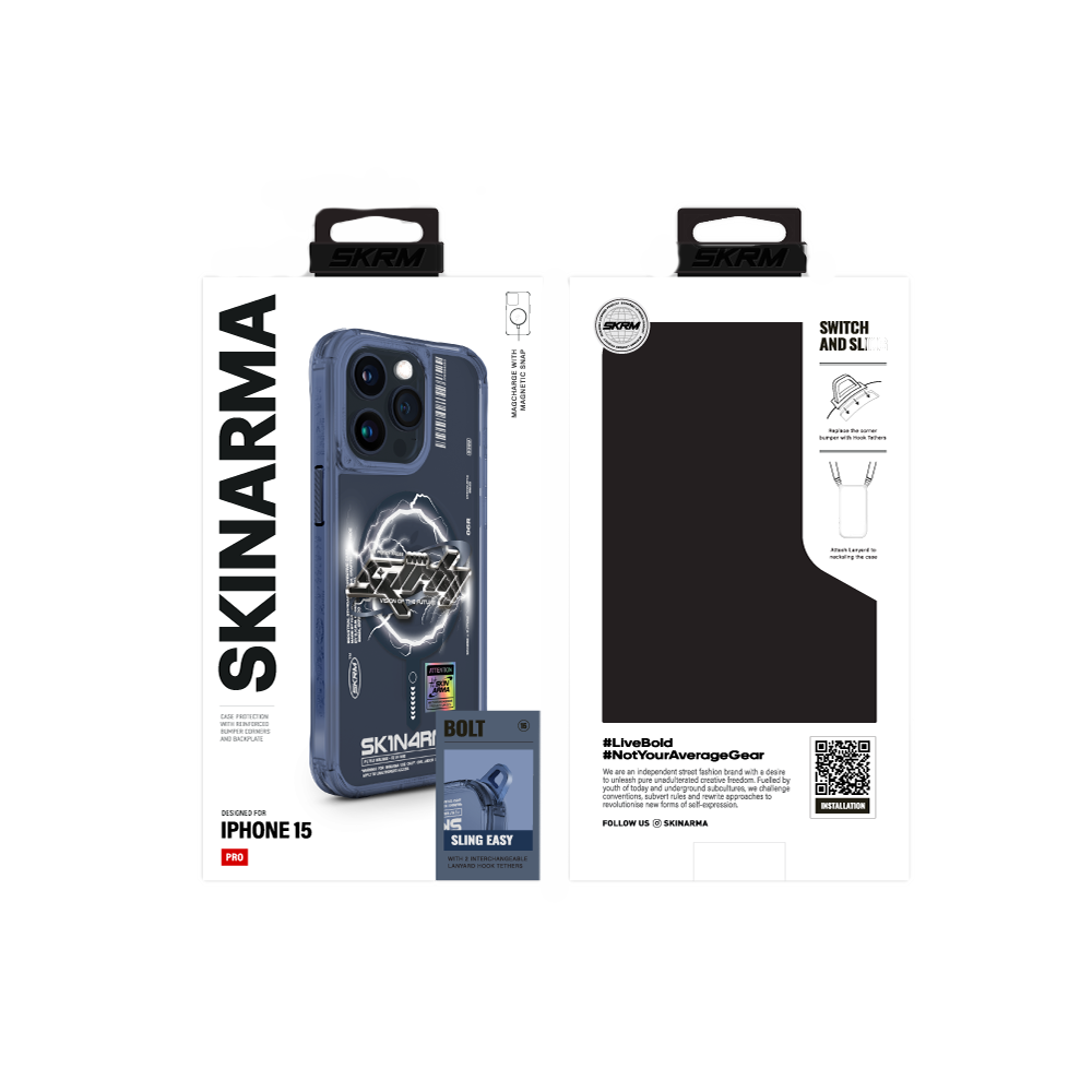 iPhone 15 Pro Kılıf M-safe Şarj Özellikli Yazı Desenli SkinArma Bolt Kılıf