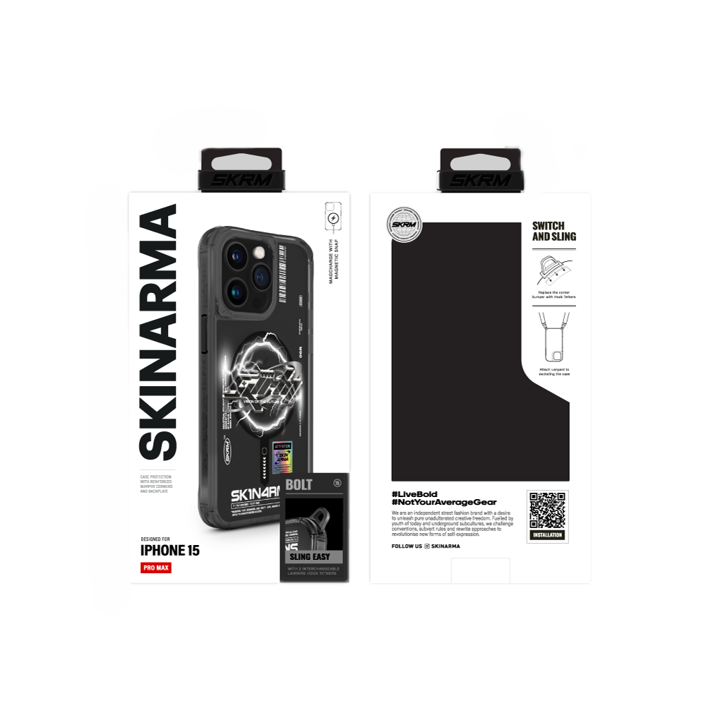 iPhone 15 Pro Kılıf M-safe Şarj Özellikli Yazı Desenli SkinArma Bolt Kılıf