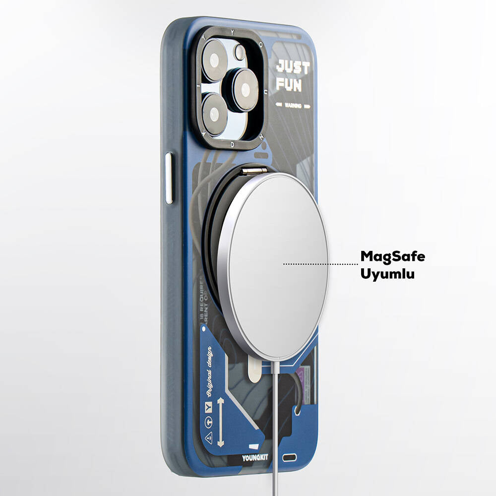 iPhone 15 Pro Kılıf M-safe Şarj Özellikli Youngkit 360° Standlı Starship Serisi Kılıf