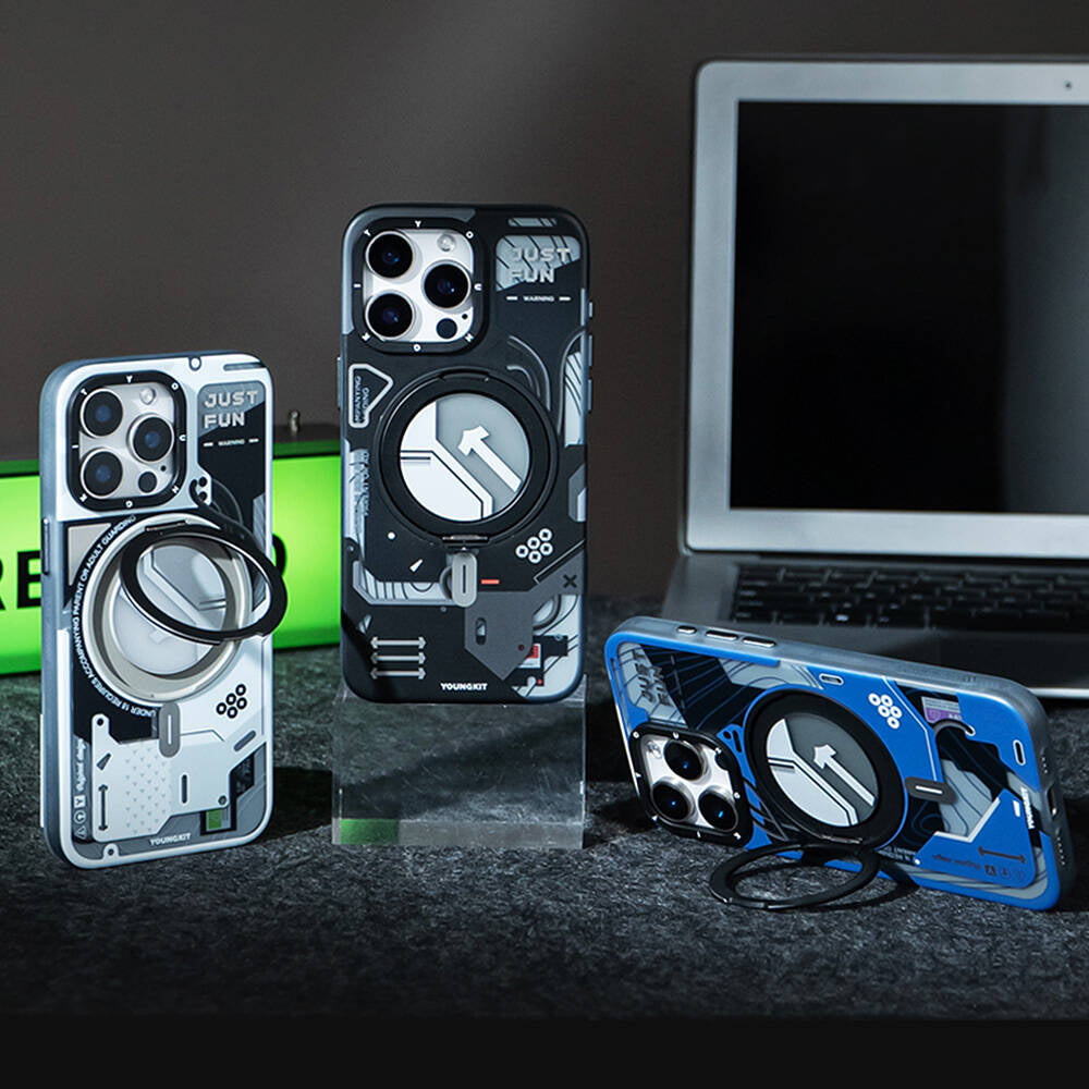 iPhone 15 Pro Kılıf M-safe Şarj Özellikli Youngkit 360° Standlı Starship Serisi Kılıf