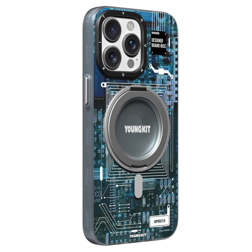 iPhone 15 Pro Kılıf M-safe Şarj Özellikli Youngkit 360° Standlı Technology Serisi Kılıf