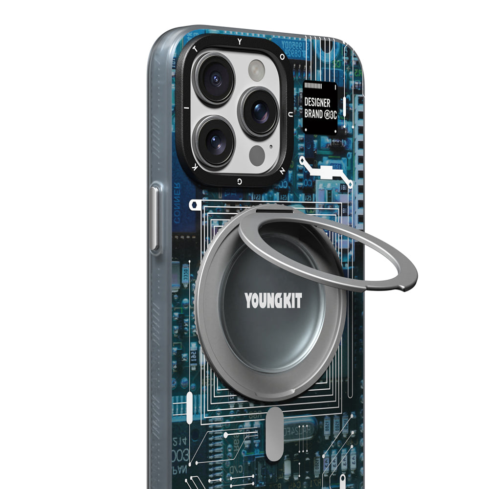 iPhone 15 Pro Kılıf M-safe Şarj Özellikli Youngkit 360° Standlı Technology Serisi Kılıf