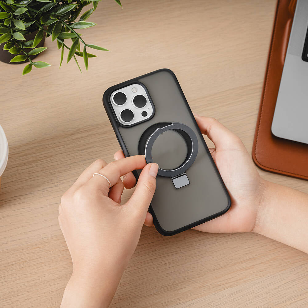 iPhone 15 Pro Kılıf M-safe Şarj Özellikli Yüzük Standlı Lisanslı Switcheasy Magstand-M Kılıf