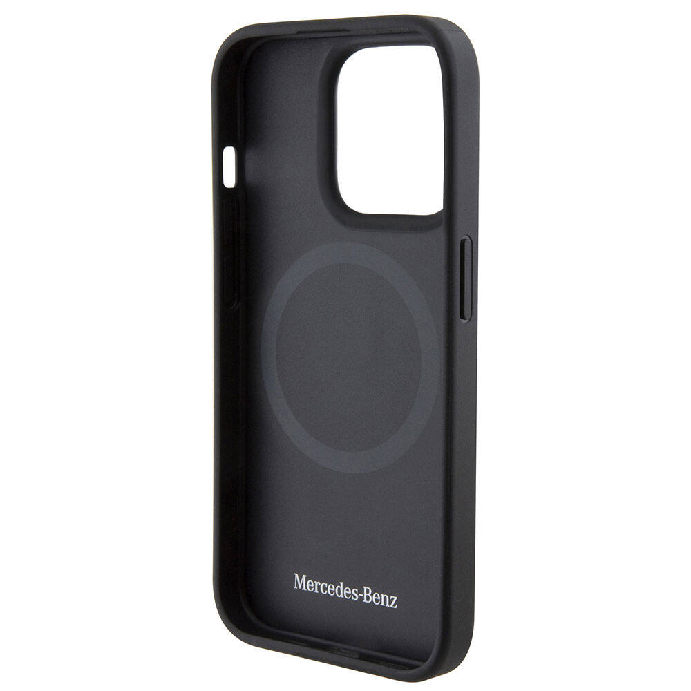 iPhone 15 Pro Kılıf Mercedes Benz Orijinal Lisanslı M-safe Şarj Özellikli Baskı Logolu Paralel Çizgi Desenli Deri Kılıf