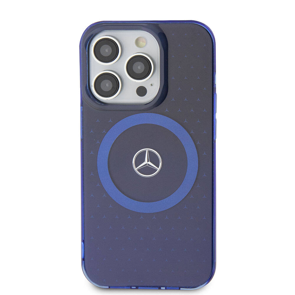 iPhone 15 Pro Kılıf Mercedes Benz Orijinal Lisanslı M-safe Şarj Özellikli Çift Katmanlı Mavi Yıldız Desenli Kılıf