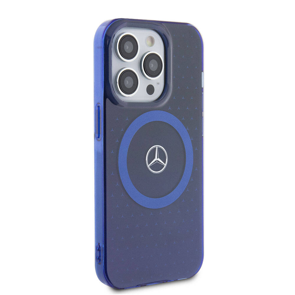 iPhone 15 Pro Kılıf Mercedes Benz Orijinal Lisanslı M-safe Şarj Özellikli Çift Katmanlı Mavi Yıldız Desenli Kılıf