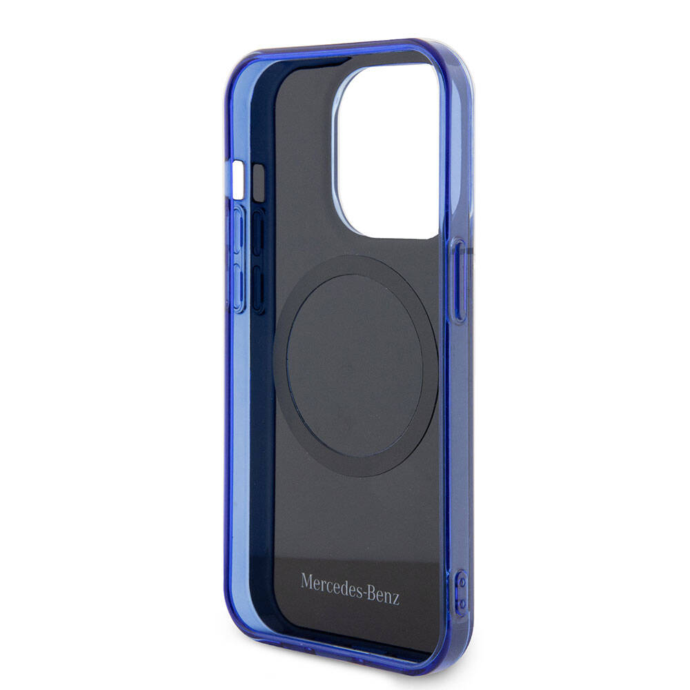 iPhone 15 Pro Kılıf Mercedes Benz Orijinal Lisanslı M-safe Şarj Özellikli Çift Katmanlı Mavi Yıldız Desenli Kılıf