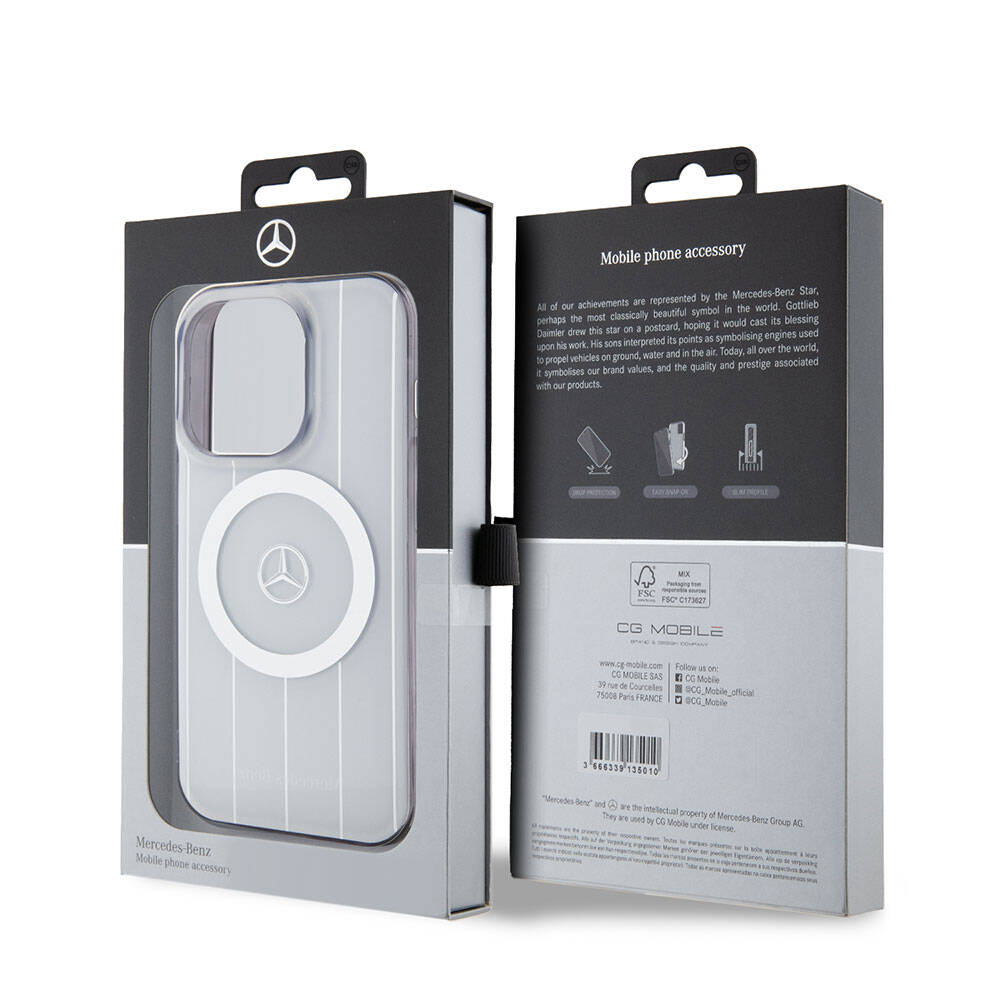 iPhone 15 Pro Kılıf Mercedes Benz Orijinal Lisanslı M-safe Şarj Özellikli Çift Katmanlı Paralel Çizgi Desenli Kılıf