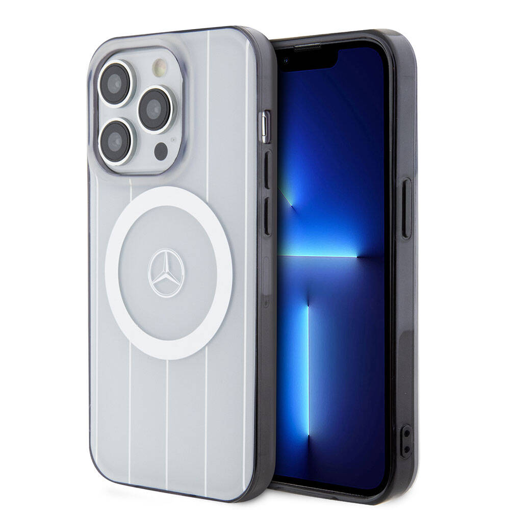 iPhone 15 Pro Kılıf Mercedes Benz Orijinal Lisanslı M-safe Şarj Özellikli Çift Katmanlı Paralel Çizgi Desenli Kılıf