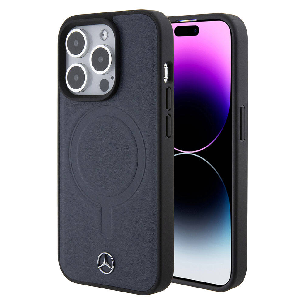 iPhone 15 Pro Kılıf Mercedes Benz Orijinal Lisanslı M-safe Şarj Özellikli Metal Yıldız Logolu Pürüzsüz Deri Kılıf