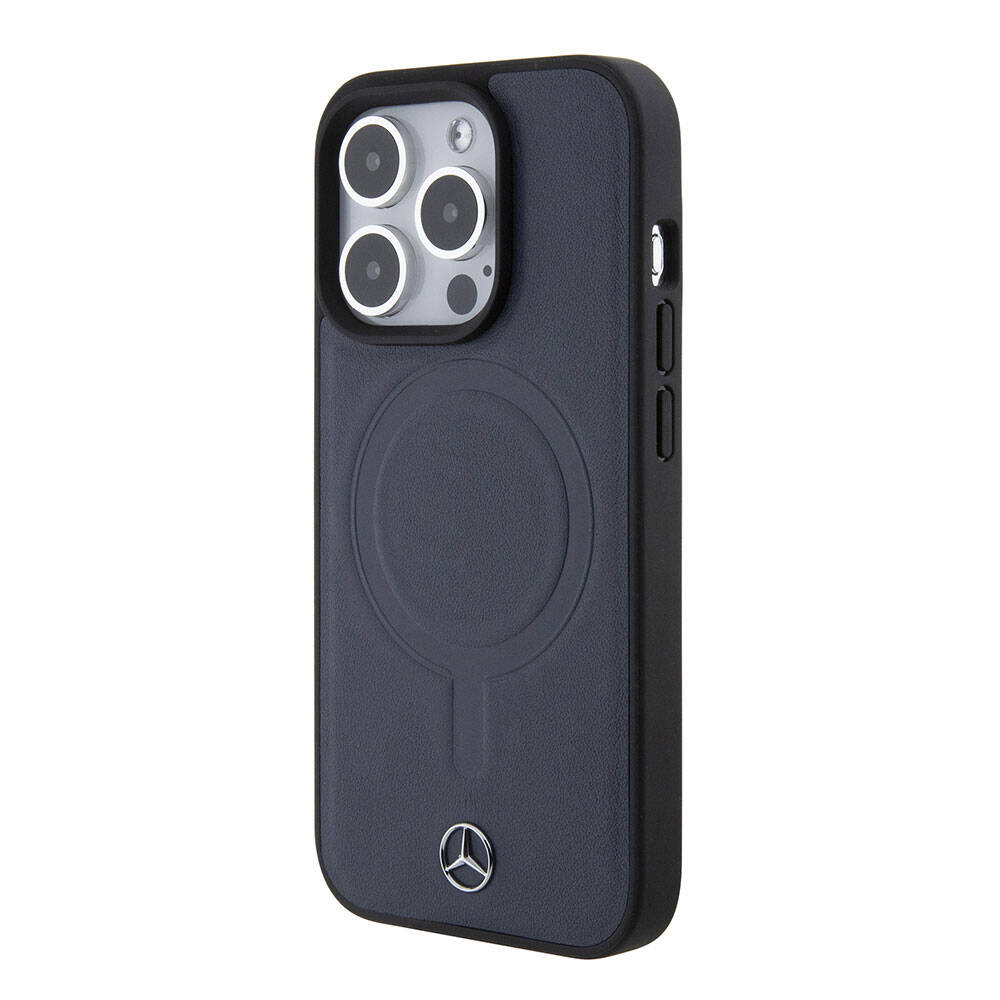 iPhone 15 Pro Kılıf Mercedes Benz Orijinal Lisanslı M-safe Şarj Özellikli Metal Yıldız Logolu Pürüzsüz Deri Kılıf