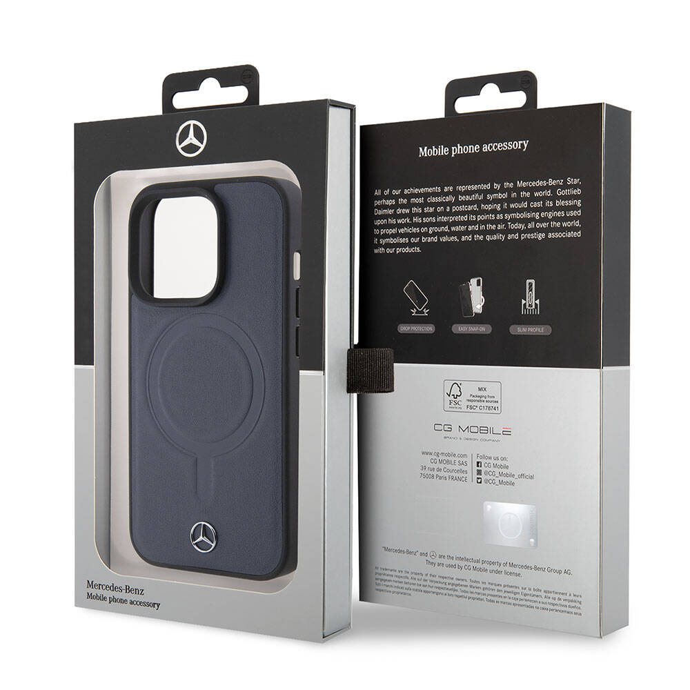 iPhone 15 Pro Kılıf Mercedes Benz Orijinal Lisanslı M-safe Şarj Özellikli Metal Yıldız Logolu Pürüzsüz Deri Kılıf