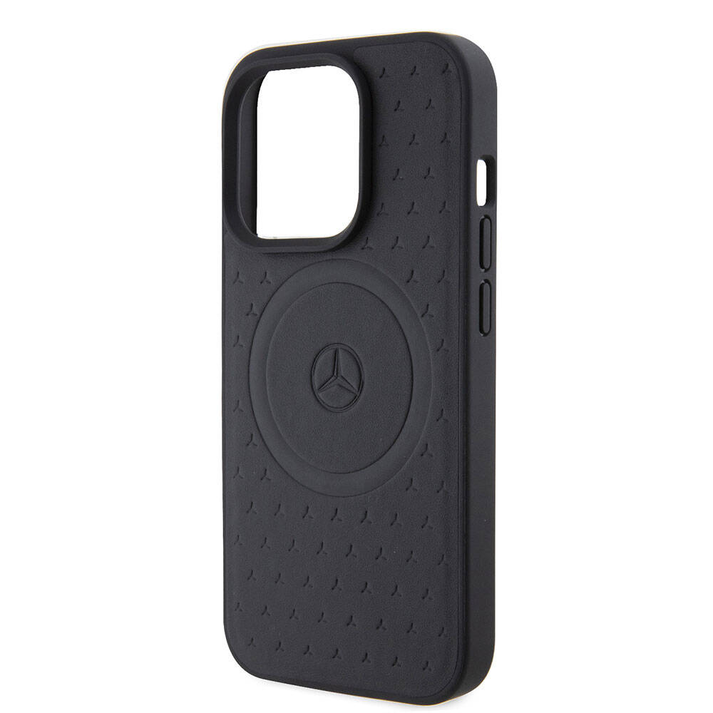 iPhone 15 Pro Kılıf Mercedes Benz Orijinal Lisanslı M-safe Şarj Özellikli Mühürlü Yıldız Desenli ve Logolu Deri Kılıf