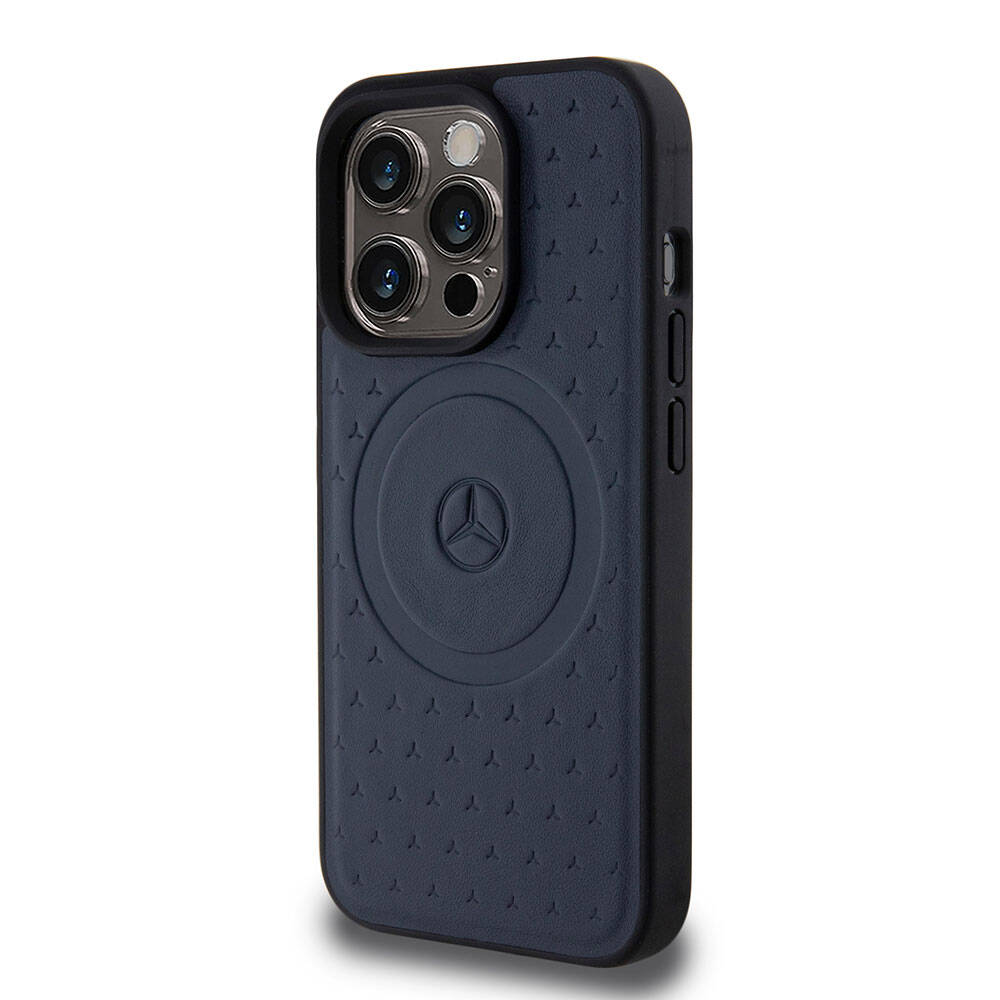 iPhone 15 Pro Kılıf Mercedes Benz Orijinal Lisanslı M-safe Şarj Özellikli Mühürlü Yıldız Desenli ve Logolu Deri Kılıf