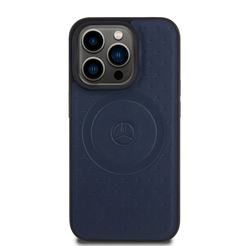 iPhone 15 Pro Kılıf Mercedes Benz Orijinal Lisanslı M-safe Şarj Özellikli Mühürlü Yıldız Desenli ve Logolu Deri Kılıf