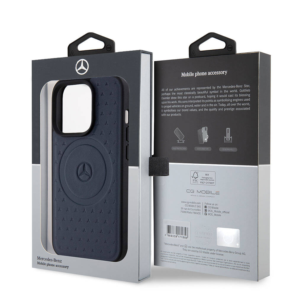 iPhone 15 Pro Kılıf Mercedes Benz Orijinal Lisanslı M-safe Şarj Özellikli Mühürlü Yıldız Desenli ve Logolu Deri Kılıf