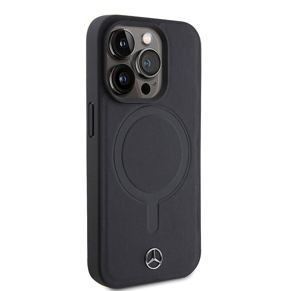 iPhone 15 Pro Kılıf Mercedes Benz M-safe Şarj Özellikli Yumuşak Deri Orijinal Lisanslı Kılıf