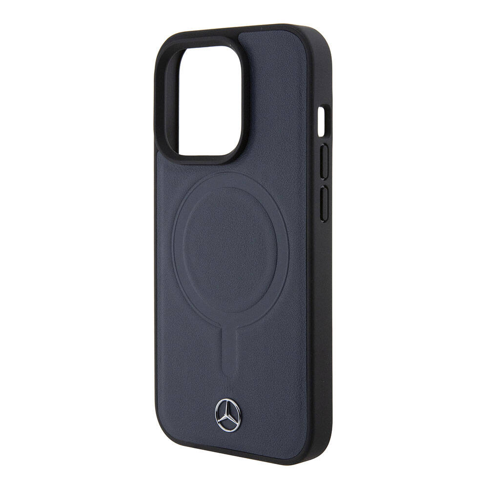 iPhone 15 Pro Kılıf Mercedes Benz orijinal Lisanslı M-safe Şarj Özellikli Metal Yıldız Logolu Pürüzsüz Deri Kılıf