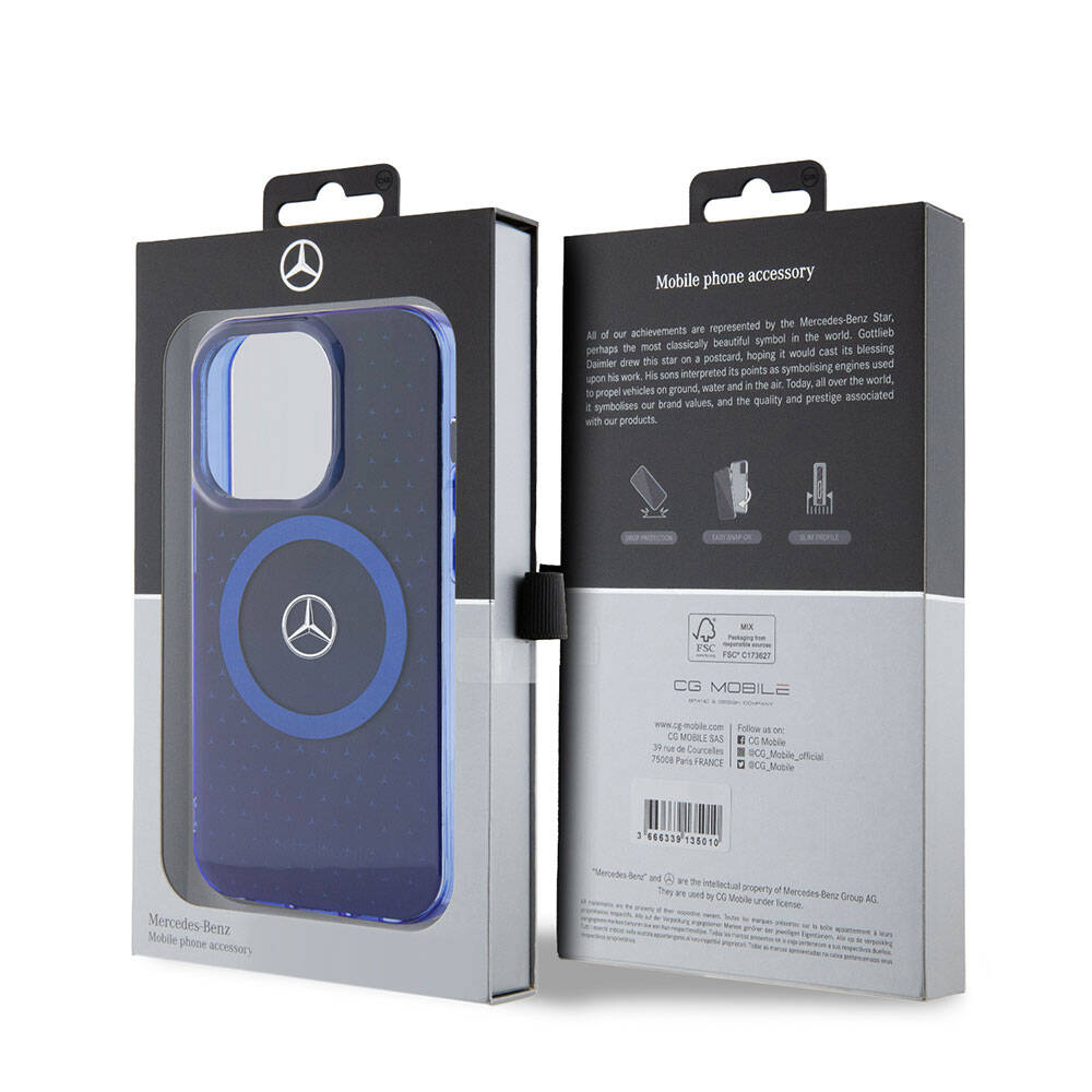 iPhone 15 Pro Kılıf Mercedes Benz OrijinalLisanslı M-safe Şarj Özellikli Çift Katmanlı Mavi Yıldız Desenli Kılıf