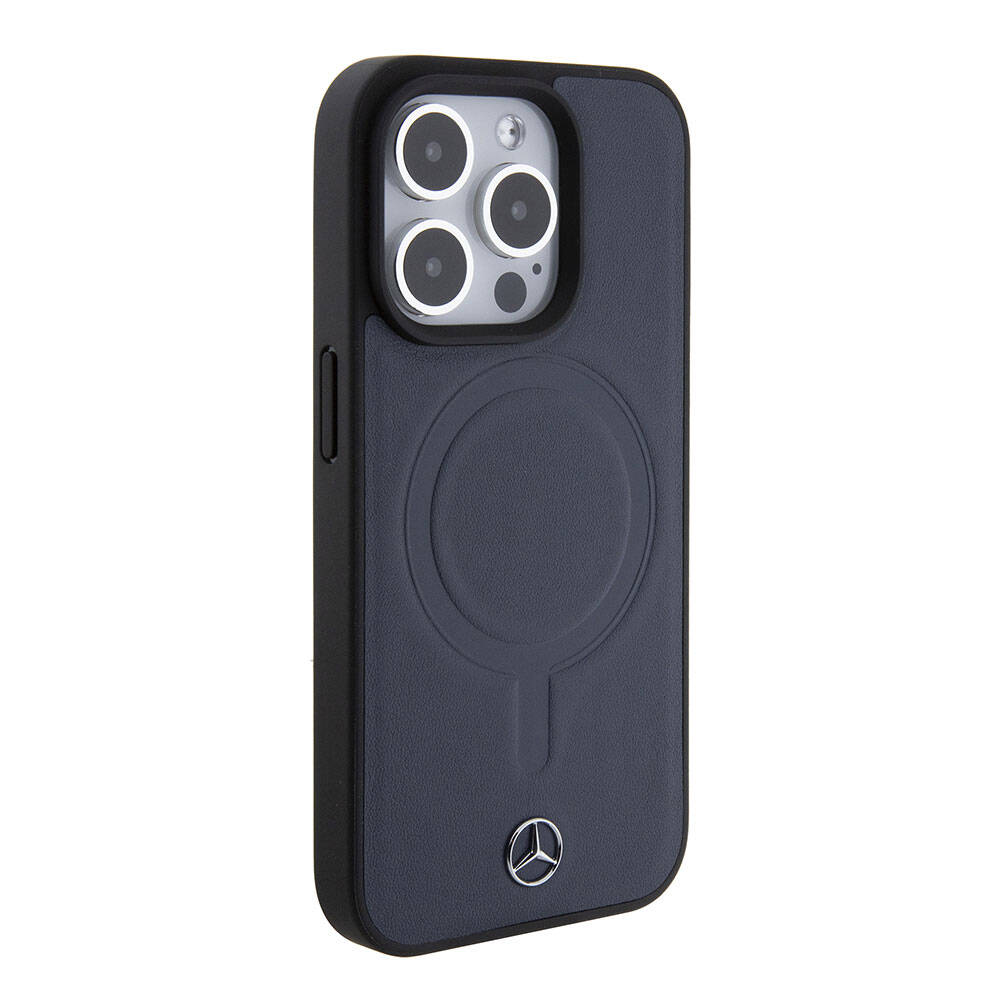 iPhone 15 Pro Kılıf Mercedes Benz OrijinalLisanslı M-safe Şarj Özellikli Metal Yıldız Logolu Pürüzsüz Deri Kılıf