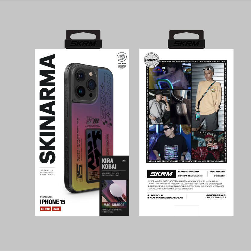 iPhone 15 Pro Kılıf SkinArma Holografik Tasarımlı Standlı Deri Görünümlü Kira Kobai Kılıf