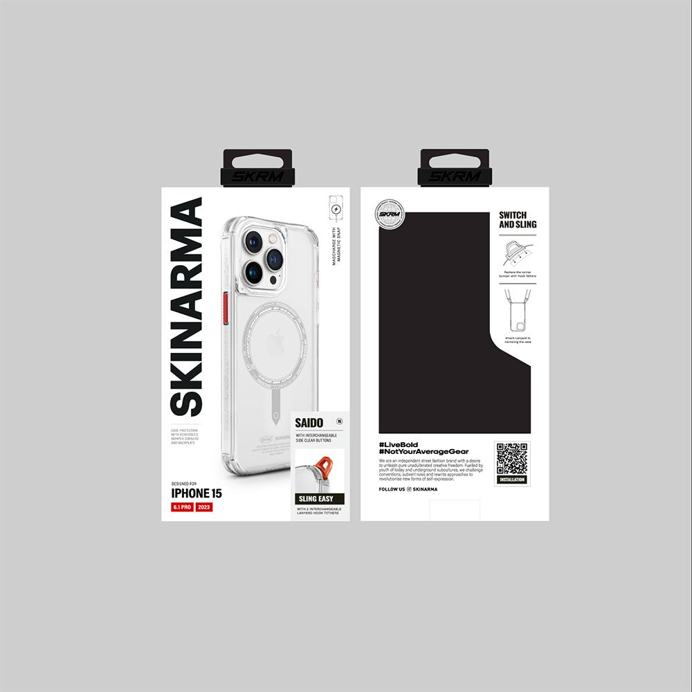 iPhone 15 Pro Kılıf SkinArma Şeffaf Airbag Tasarımlı M-safe Şarj Özellikli Saido Kılıf
