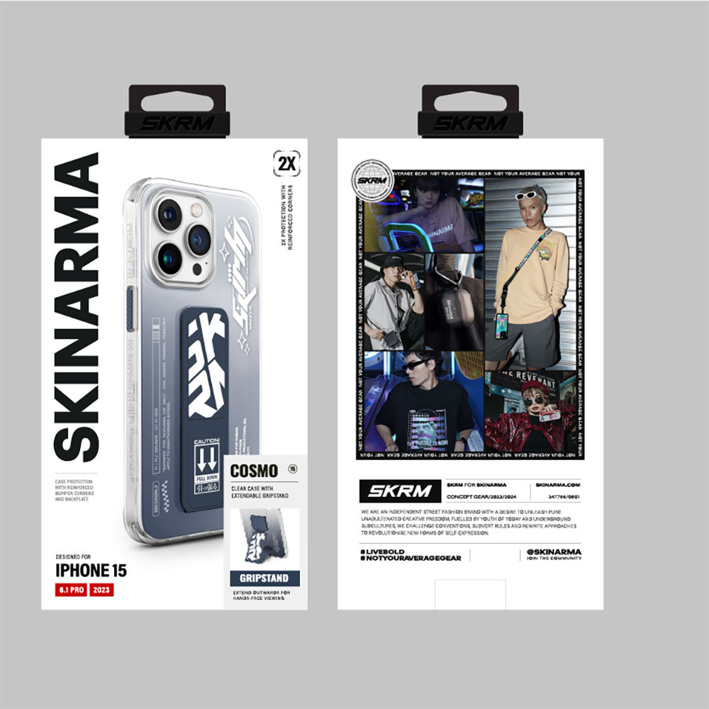 iPhone 15 Pro Kılıf SkinArma Şeffaf Renk Geçişli Airbag Tasarımlı Standlı Cosmo Kılıf