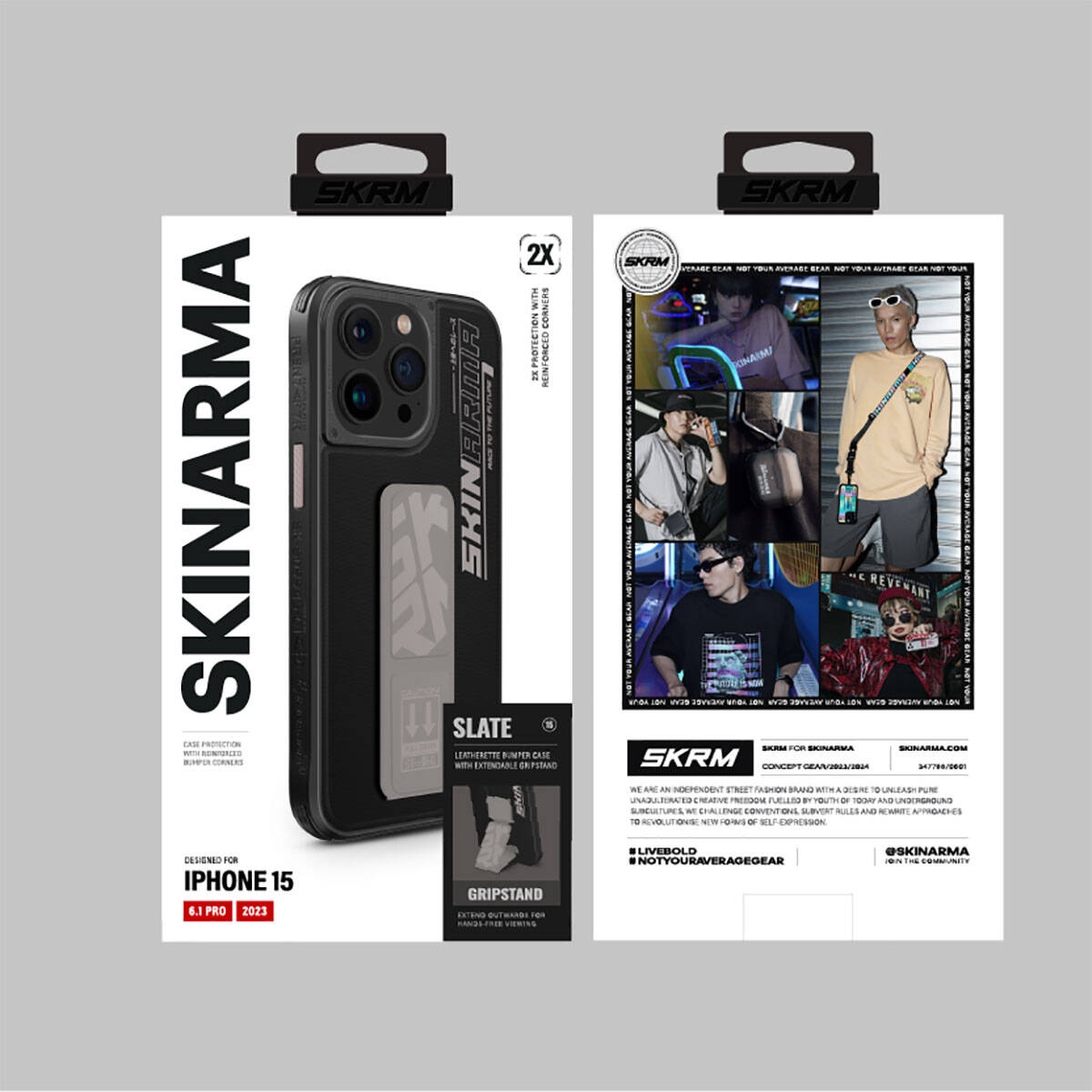 iPhone 15 Pro Kılıf SkinArma Standlı Deri Görünümlü Slate Kılıf