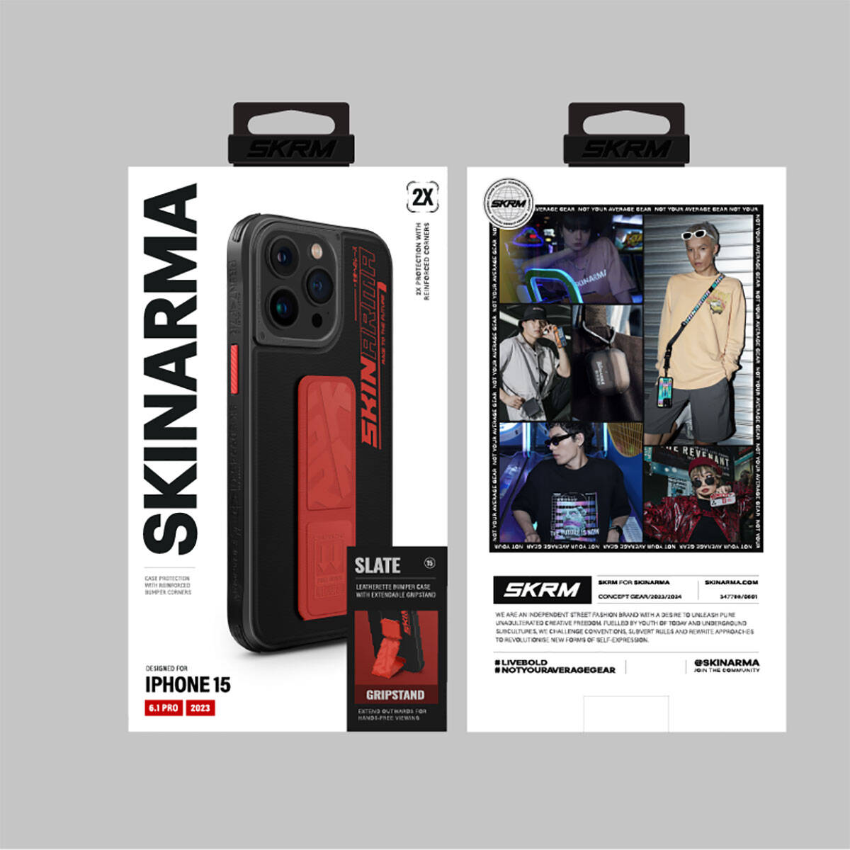 iPhone 15 Pro Kılıf SkinArma Standlı Deri Görünümlü Slate Kılıf
