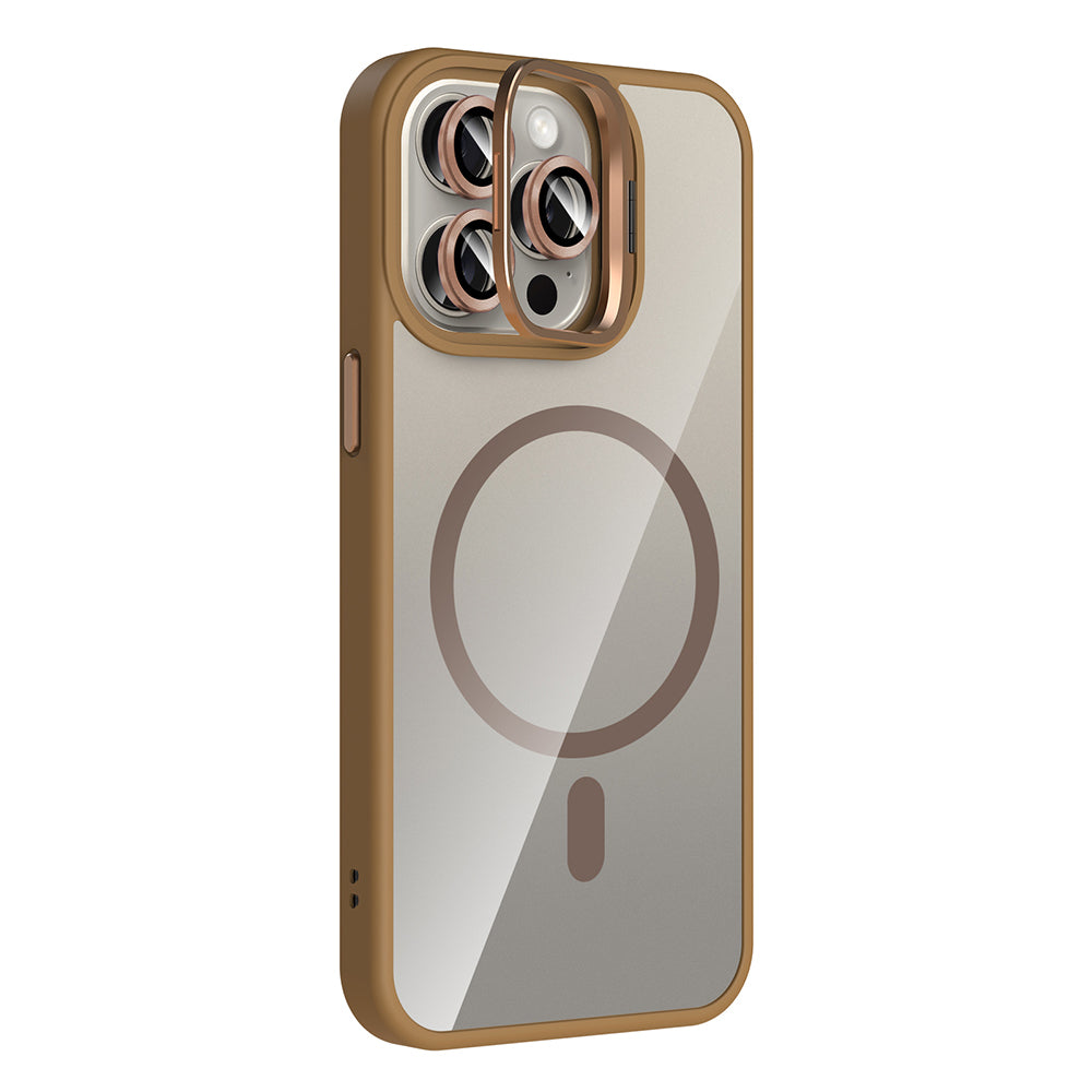 iPhone 15 Pro Kılıf Standlı ve Kamera Lens Hediyeli M-Safe Şarj Özellikli Zore Etro Kılıf