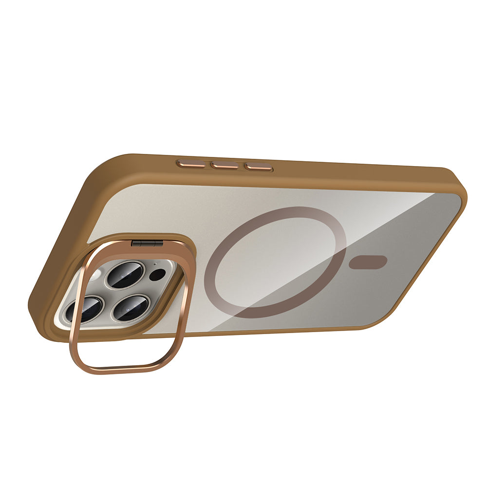 iPhone 15 Pro Kılıf Standlı ve Kamera Lens Hediyeli M-Safe Şarj Özellikli Zore Etro Kılıf