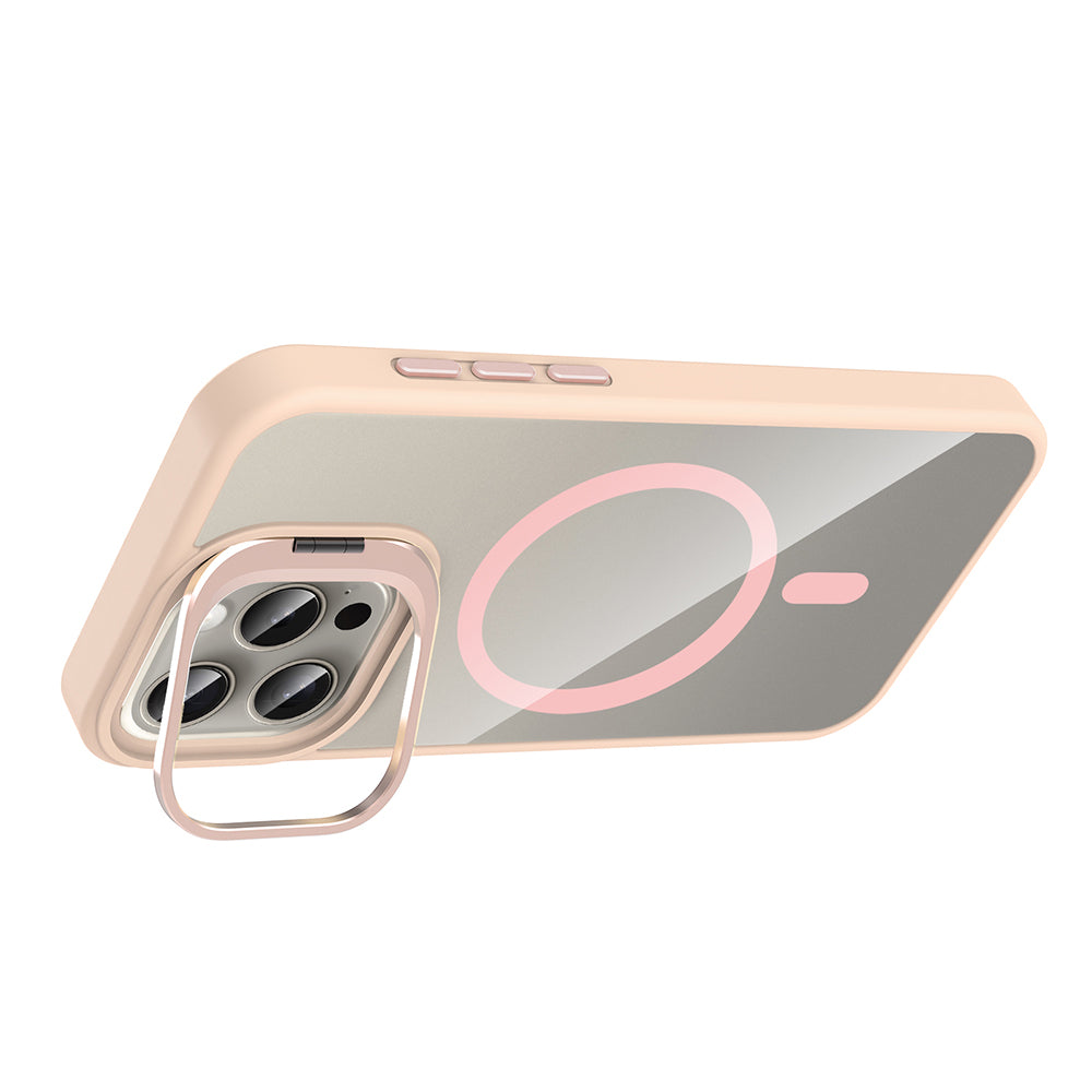 iPhone 15 Pro Kılıf Standlı ve Kamera Lens Hediyeli M-Safe Şarj Özellikli Zore Etro Kılıf