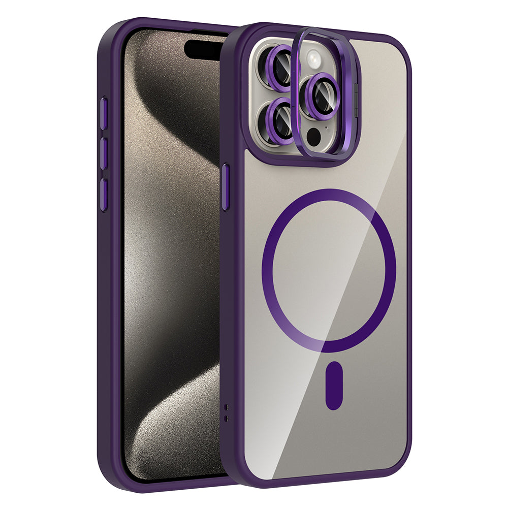 iPhone 15 Pro Kılıf Standlı ve Kamera Lens Hediyeli M-Safe Şarj Özellikli Zore Etro Kılıf