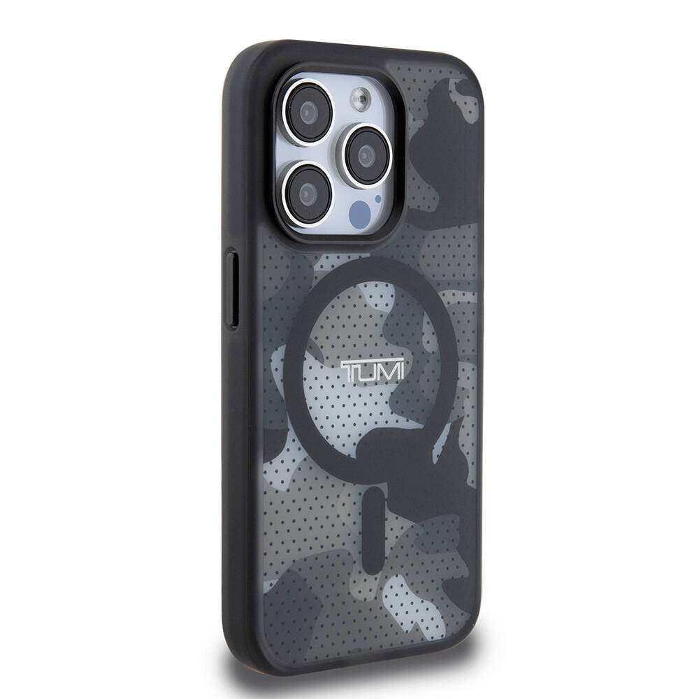 iPhone 15 Pro Kılıf TUMI Orijinal Lisanslı M-safe Şarj Özellikli Buzlanmış Saydam Ağ Kamuflajı Desenli Kılıf