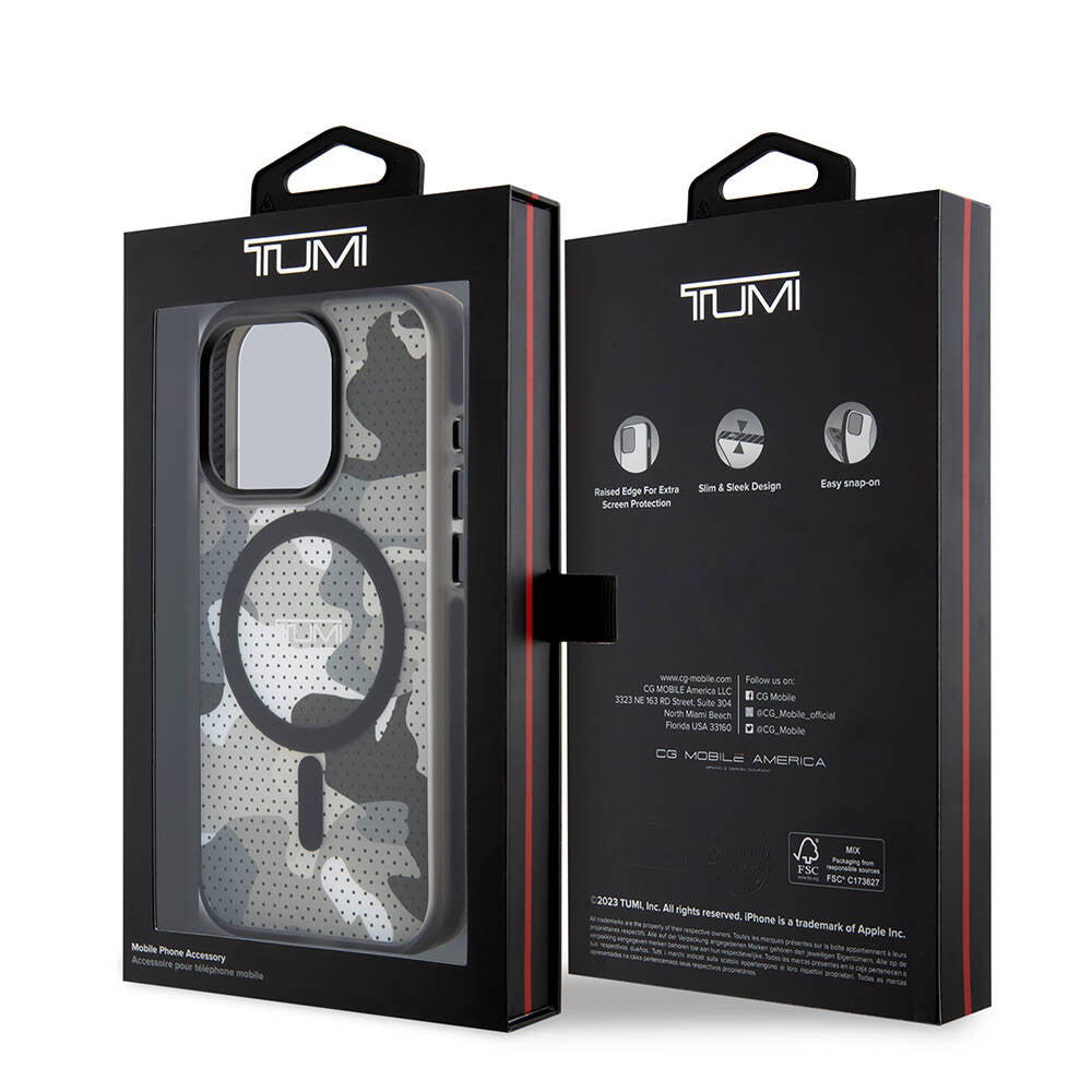 iPhone 15 Pro Kılıf TUMI Orijinal Lisanslı M-safe Şarj Özellikli Buzlanmış Saydam Ağ Kamuflajı Desenli Kılıf