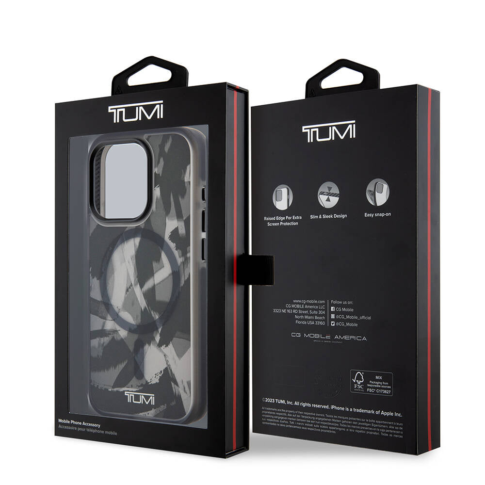 iPhone 15 Pro Kılıf TUMI Orijinal Lisanslı M-safe Şarj Özellikli Buzlanmış Saydam Fırça Kamuflajı Desenli Kılıf