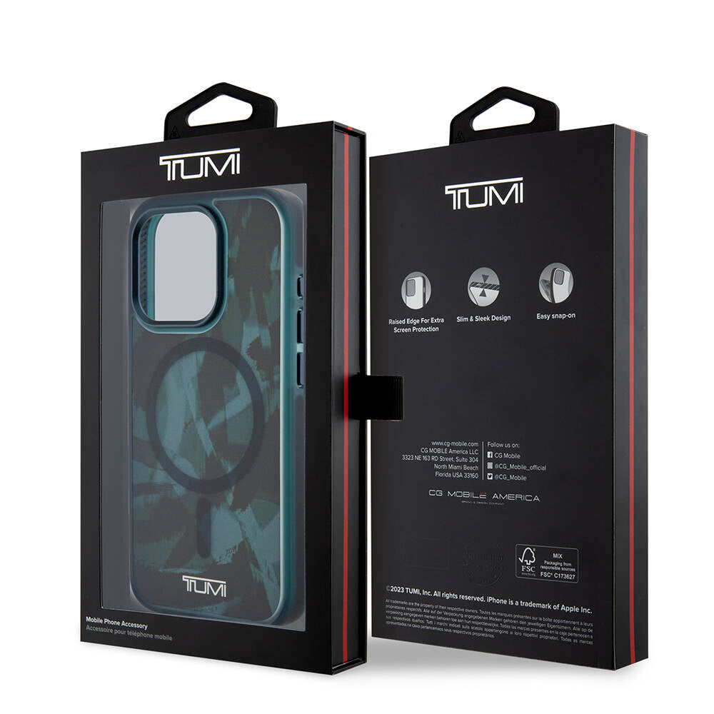 iPhone 15 Pro Kılıf TUMI Orijinal Lisanslı M-safe Şarj Özellikli Buzlanmış Saydam Fırça Kamuflajı Desenli Kılıf