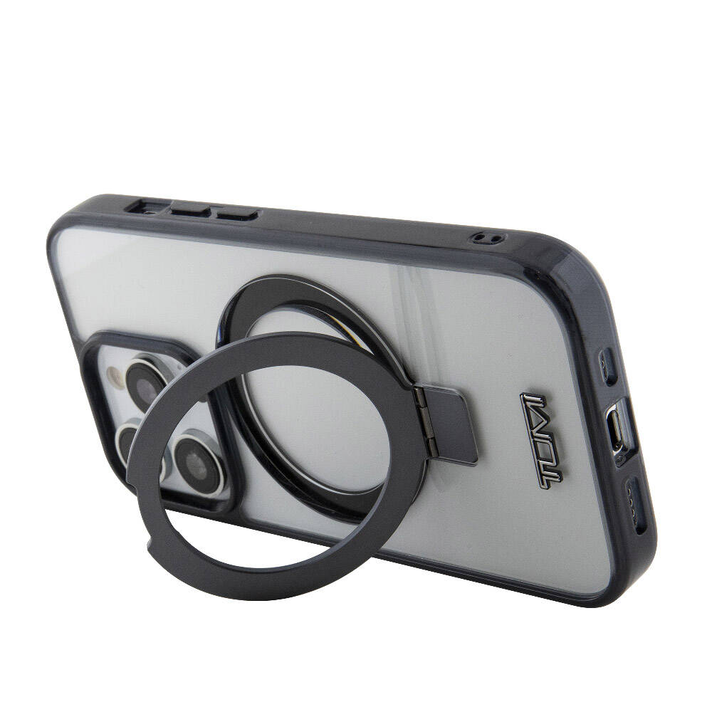 iPhone 15 Pro Kılıf TUMI Orijinal Lisanslı M-safe Şarj Özellikli Metal Logolu Ring Standlı Silikon Kılıf