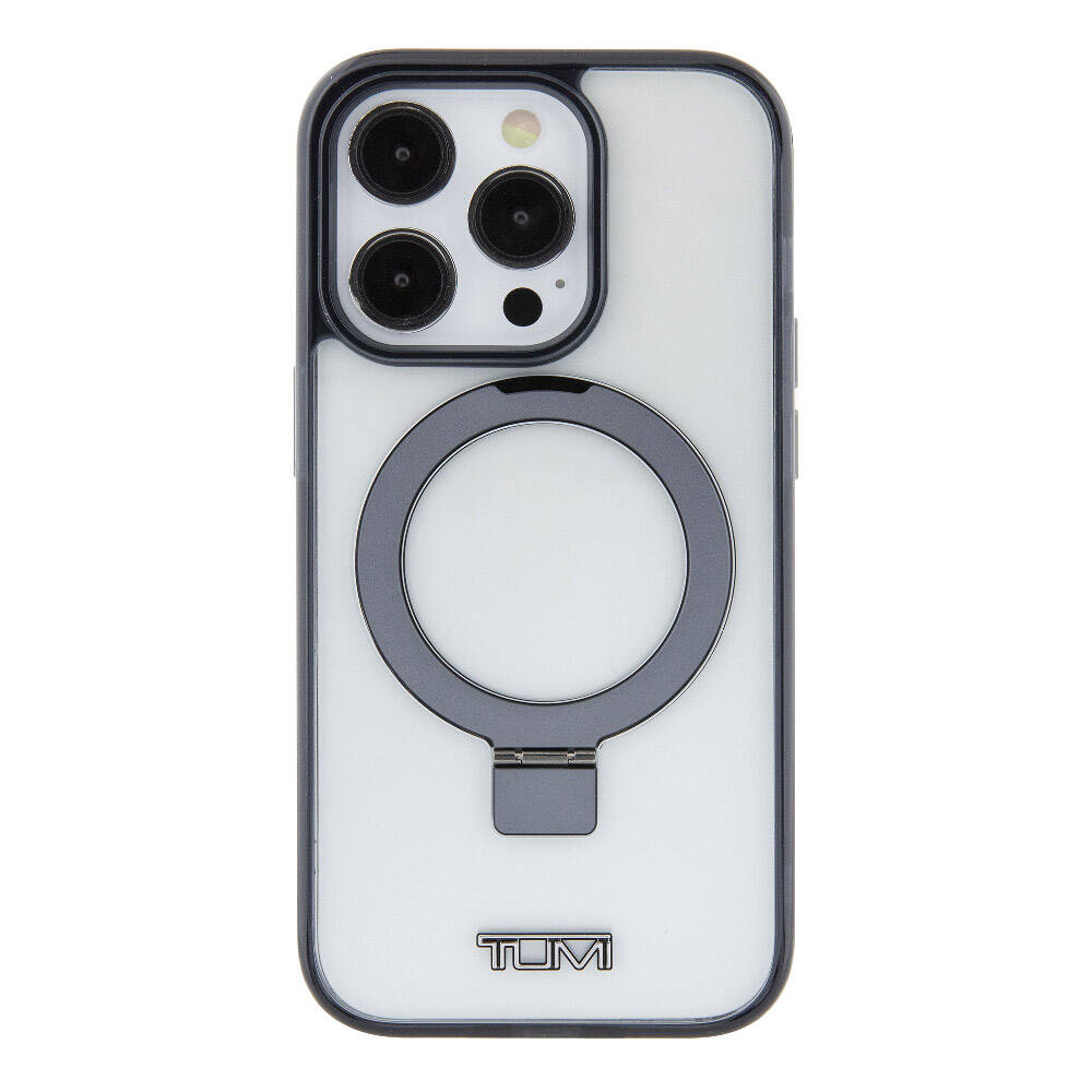 iPhone 15 Pro Kılıf TUMI Orijinal Lisanslı M-safe Şarj Özellikli Metal Logolu Ring Standlı Silikon Kılıf