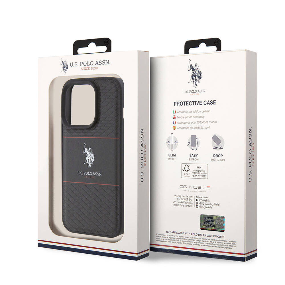 iPhone 15 Pro Kılıf U.S. Polo Assn. Orijinal Lisanslı Deri Şeritli Logo Dizayn Kılıf