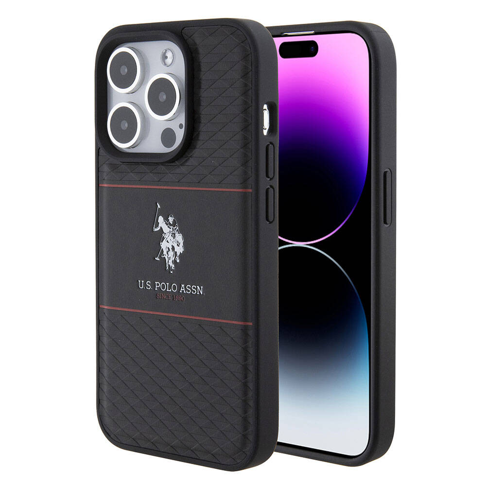 iPhone 15 Pro Kılıf U.S. Polo Assn. Orijinal Lisanslı Deri Şeritli Logo Dizayn Kılıf