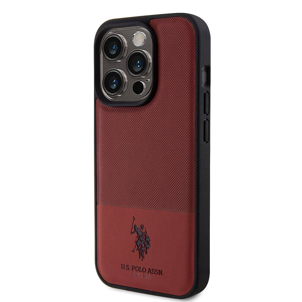 iPhone 15 Pro Kılıf U.S. Polo Assn. Orijinal Lisanslı Suni Deri Arka Yüzey Baskı Logolu Örgü Desenli Kılıf