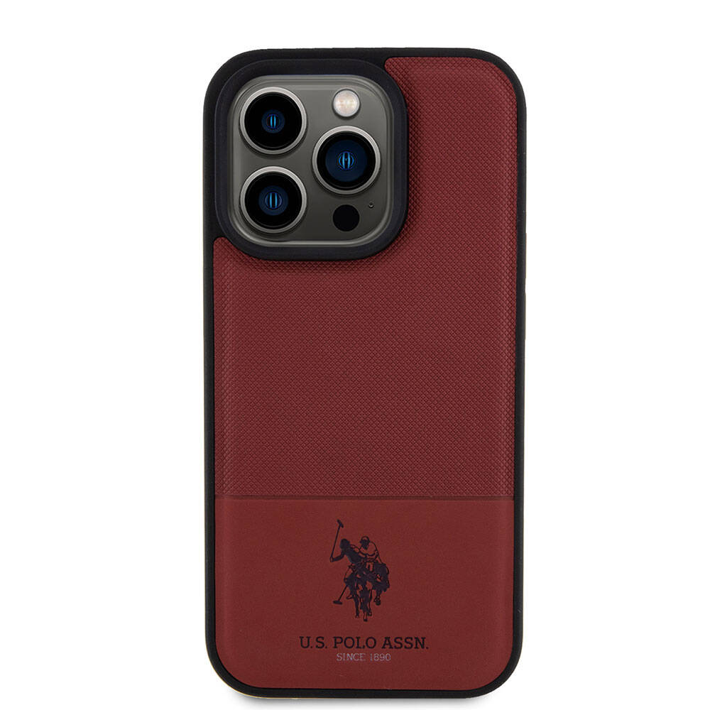 iPhone 15 Pro Kılıf U.S. Polo Assn. Orijinal Lisanslı Suni Deri Arka Yüzey Baskı Logolu Örgü Desenli Kılıf
