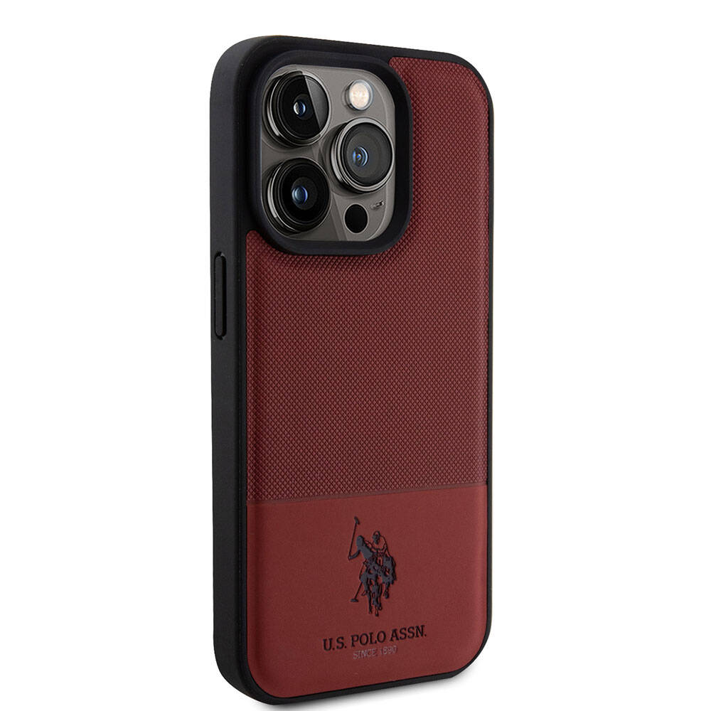 iPhone 15 Pro Kılıf U.S. Polo Assn. Orijinal Lisanslı Suni Deri Arka Yüzey Baskı Logolu Örgü Desenli Kılıf